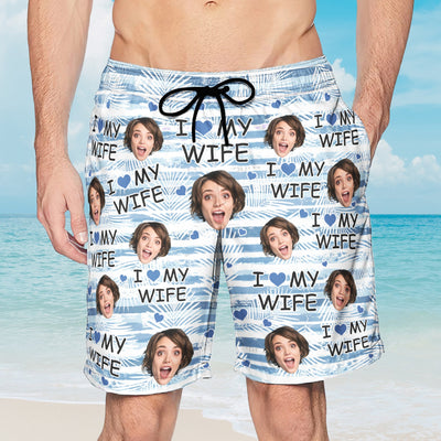 I Love My Wife - Personalized Photo Men's Beach Shorts