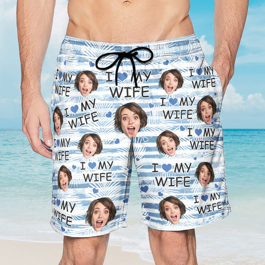 I Love My Wife - Personalized Photo Men's Beach Shorts
